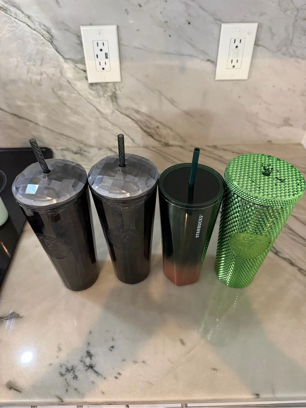 Starbucks Black Smoke & Emerald Gradient Reusable Tumblers Duo